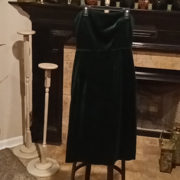 FINAL PRICE J. CREW strapless winter green dress w striped silk lining pleat 8 - Picture 3 of 13